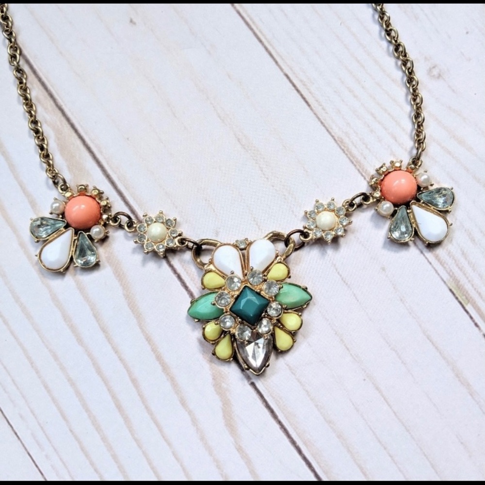 J Crew Rainbow flower statement necklace